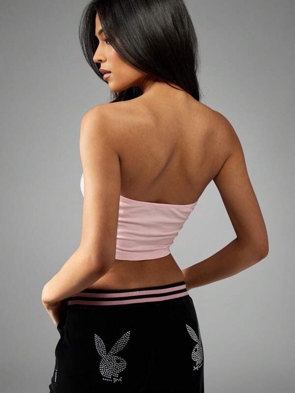 Missguided Missguided X Playboy Strapless Bandeau Tube Crop Top Rhinestone Logo