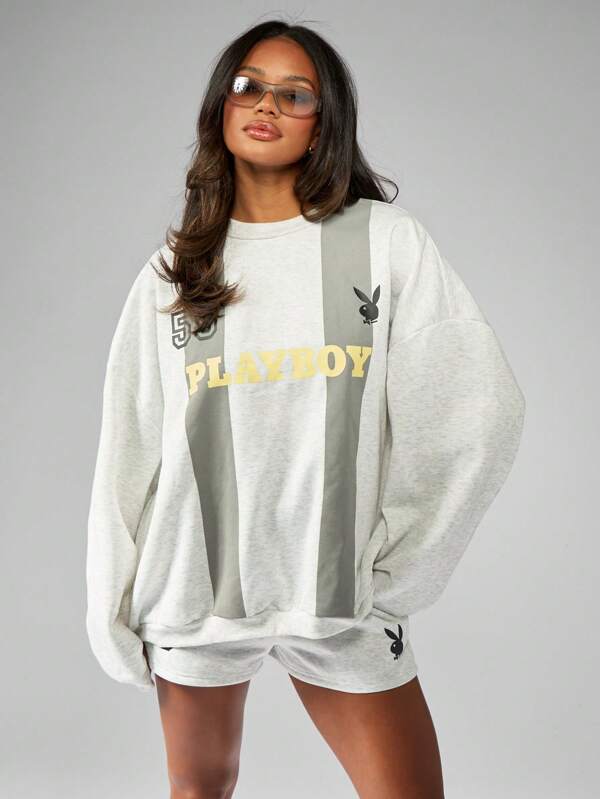 Missguided Missguided X Playboy Streetwear Collection Oversized Crewneck Sweatshirt