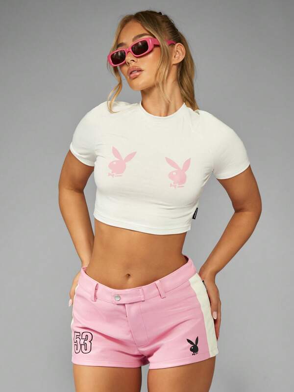 Missguided Missguided X Playboy Streetwear Y2k Fashion Bunny Graphic Crop T-Shirt