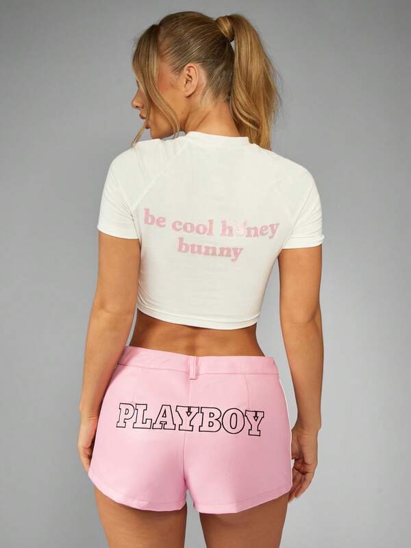 Missguided Missguided X Playboy Streetwear Y2k Fashion Bunny Graphic Crop T-Shirt