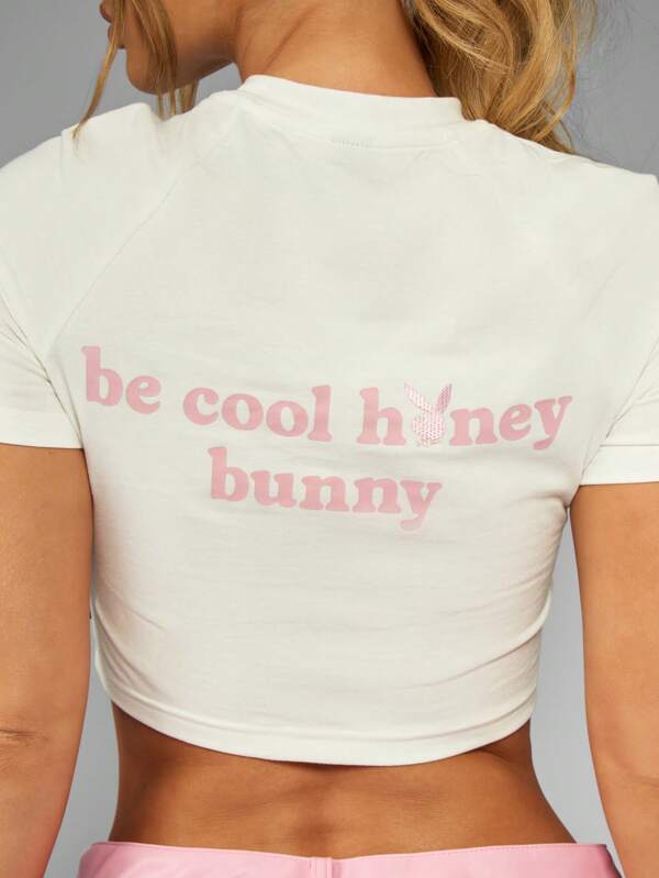 missguided Missguided x Playboy Streetwear Y2k Fashion Bunny Graphic Crop T-Shirt