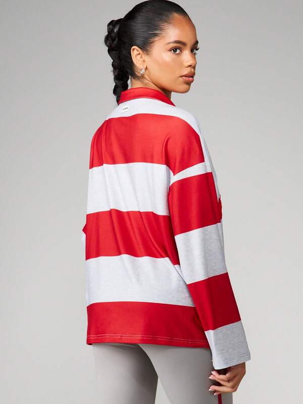 Missguided Missguided X Playboy Stripe Color Block Polo With Athletic Print