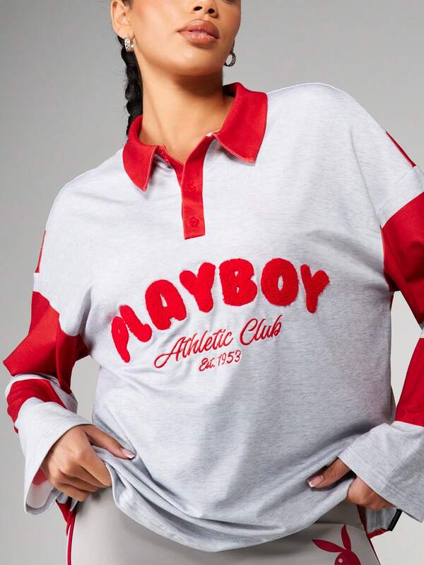 Missguided Missguided X Playboy Stripe Color Block Polo With Athletic Print