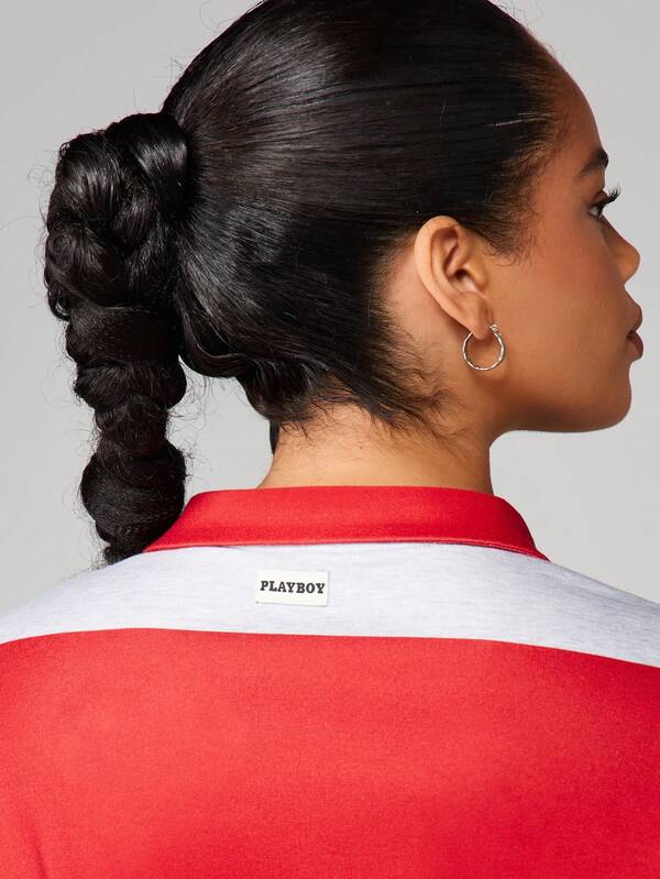 Missguided Missguided X Playboy Stripe Color Block Polo With Athletic Print