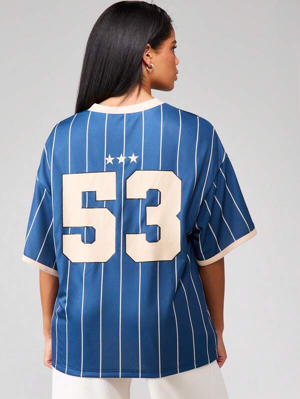 Missguided Missguided X Playboy Striped Baseball Jersey With Number Print