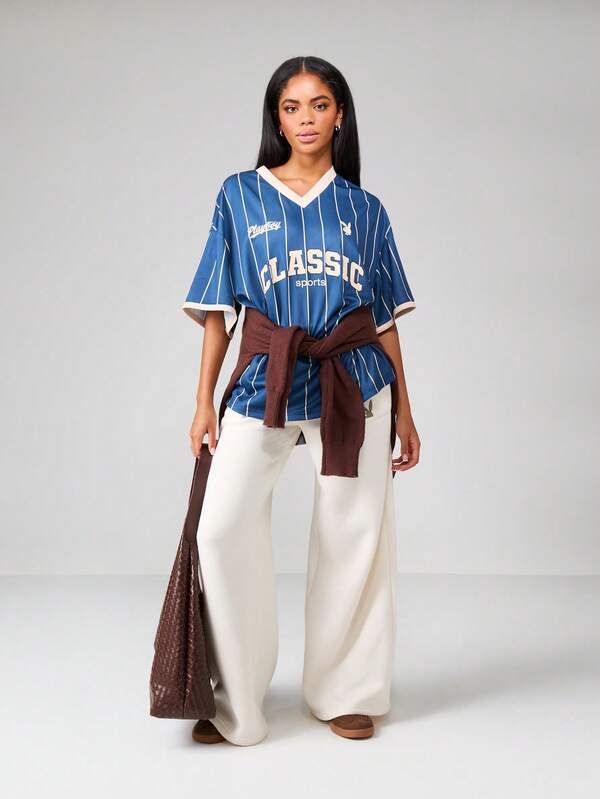 Missguided Missguided X Playboy Striped Baseball Jersey With Number Print