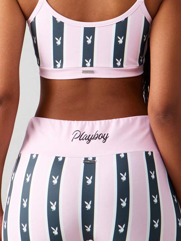 Missguided Missguided X Playboy Striped Bralette And Shorts Set With Bunny Print