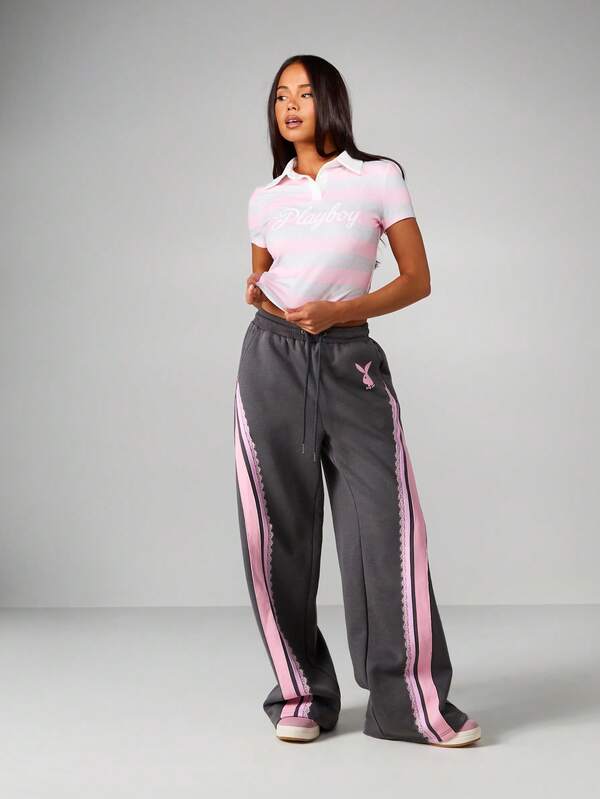 Missguided Missguided X Playboy Striped Collared Polo Shirt With Button Front