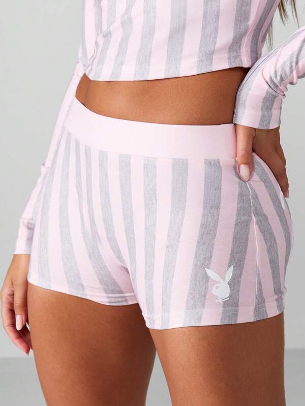 Missguided Missguided X Playboy Striped Crop Top With Shorts Set