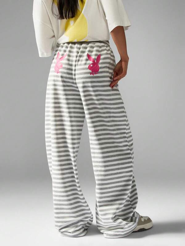 missguided Missguided x Playboy Striped Drawstring Sweatpants With Logo
