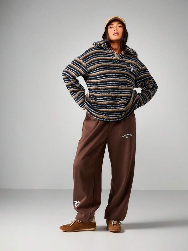 Missguided Missguided X Playboy Striped Fleece Hooded Sweatshirt With Pocket