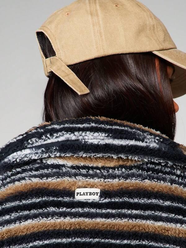 Missguided Missguided X Playboy Striped Fleece Hooded Sweatshirt With Pocket