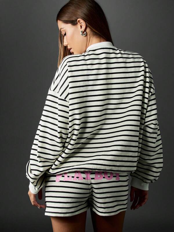 Missguided Missguided X Playboy Striped Full Zip Sweatshirt With Pockets And Logo