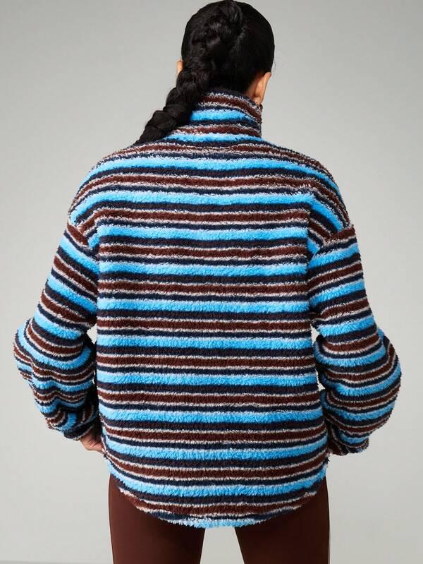 Missguided Missguided X Playboy Striped Funnel Neck Fleece Sweatshirt With Half Zip