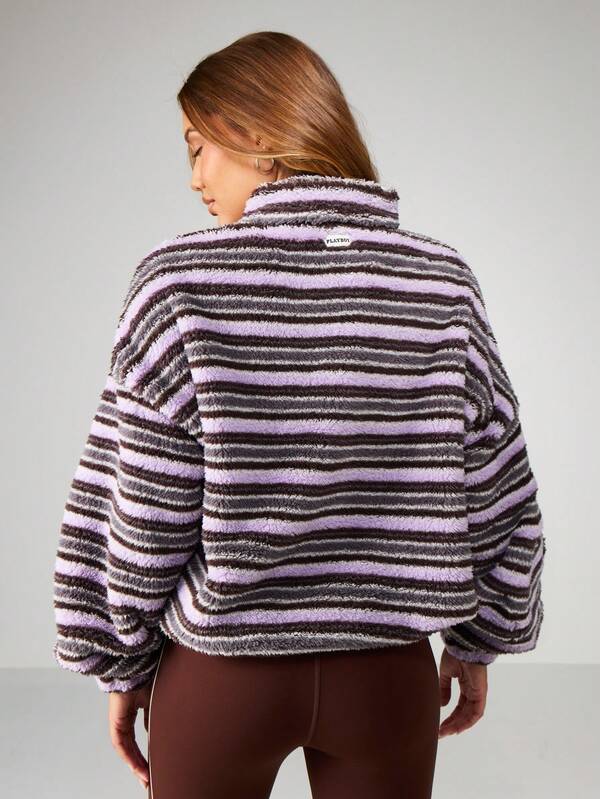 Missguided Missguided X Playboy Striped Funnel Neck Zip Through Fleece Jacket