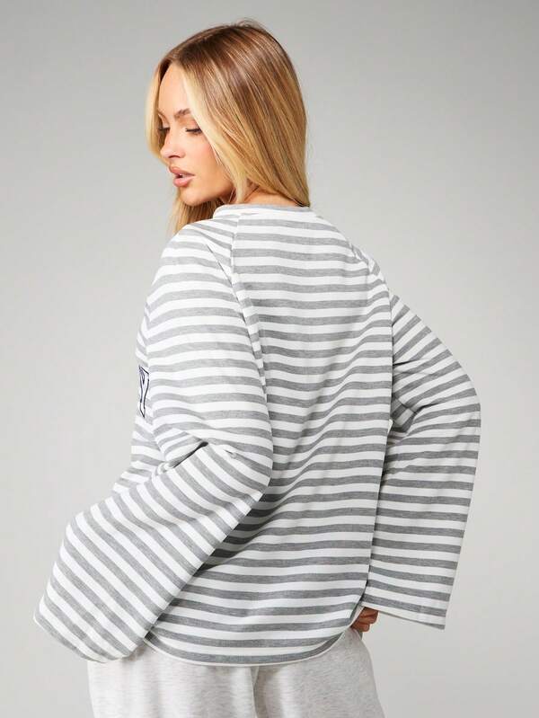 Missguided Missguided X Playboy Striped Long Sleeve T-Shirt With Logo
