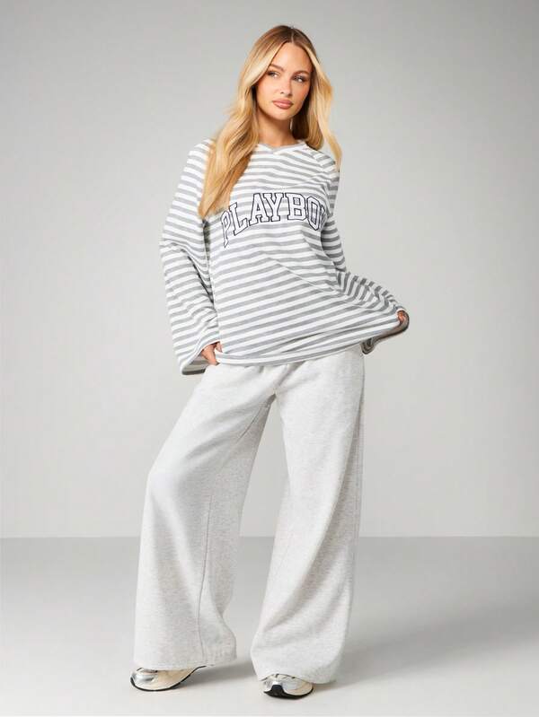 Missguided Missguided X Playboy Striped Long Sleeve T-Shirt With Logo