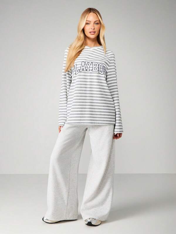 Missguided Missguided X Playboy Striped Long Sleeve T-Shirt With Logo
