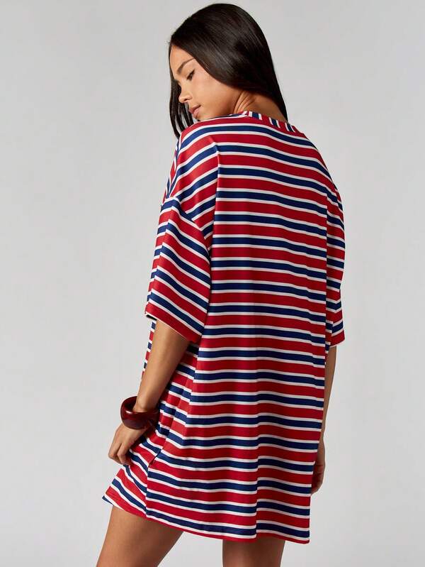 Missguided Missguided X Playboy Striped Mini T-Shirt Dress With Retro Logo Print
