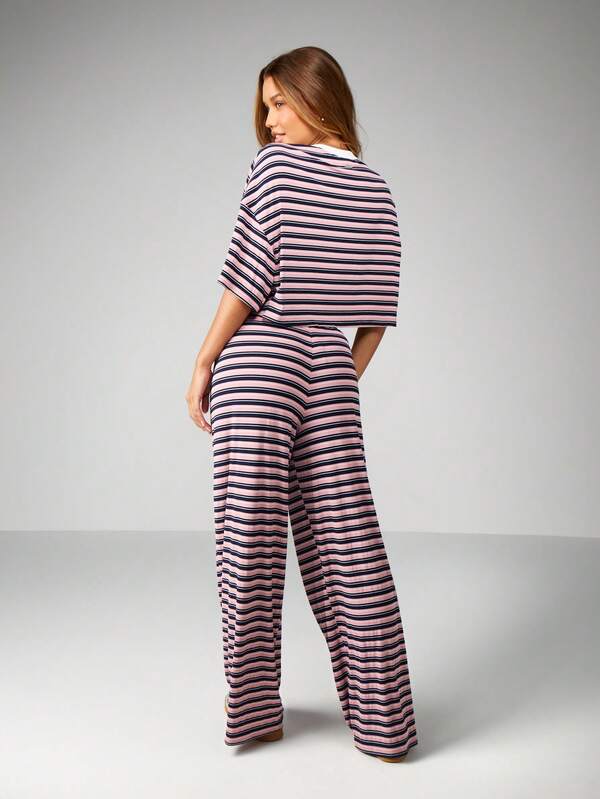 Missguided Missguided X Playboy Striped Oversized Crop Top With Wide Leg Pants