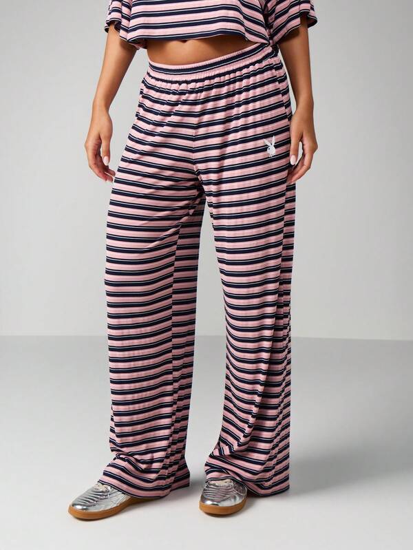Missguided Missguided X Playboy Striped Oversized Crop Top With Wide Leg Pants