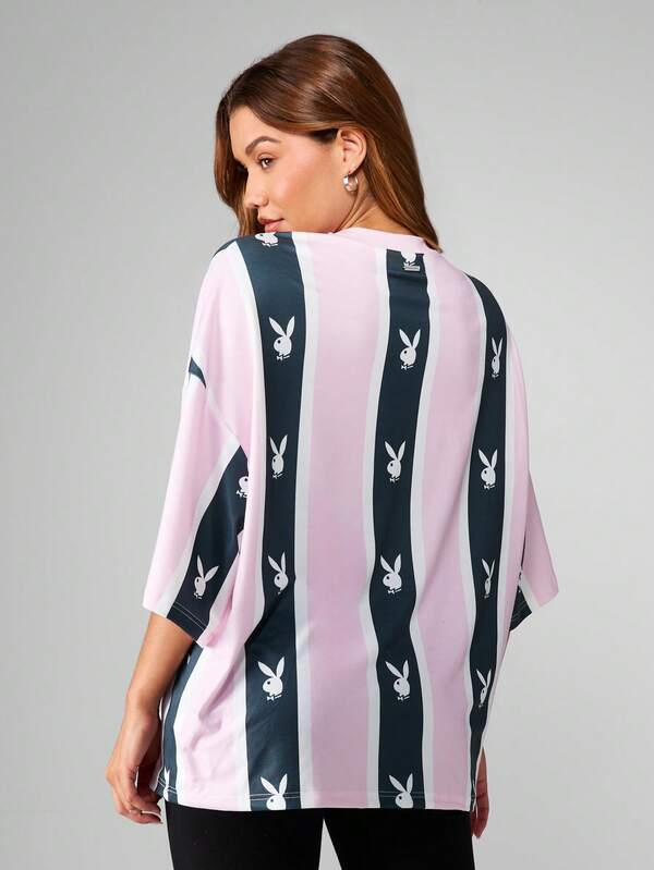 Missguided Missguided X Playboy Striped Oversized Short Sleeve Shirt With Print