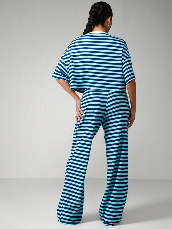 Missguided Missguided X Playboy Striped Oversized Tee With Wide Leg Trousers
