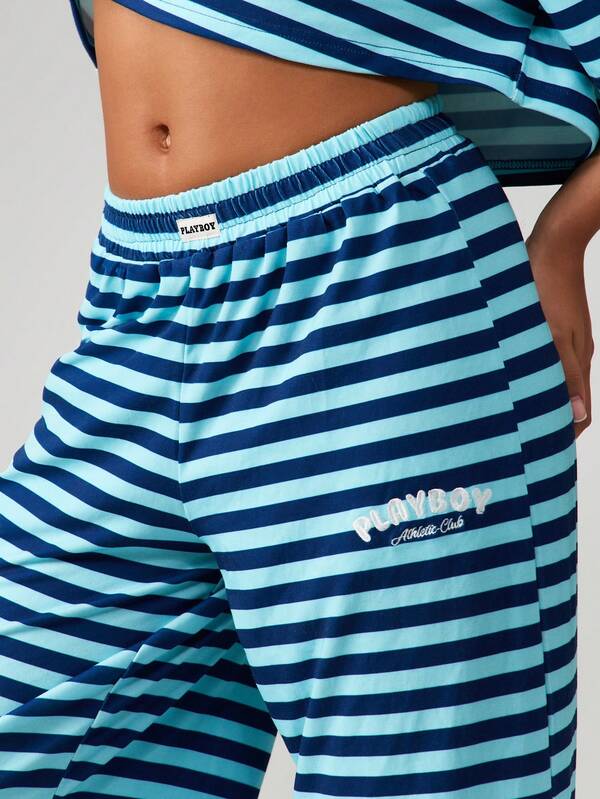 Missguided Missguided X Playboy Striped Oversized Tee With Wide Leg Trousers