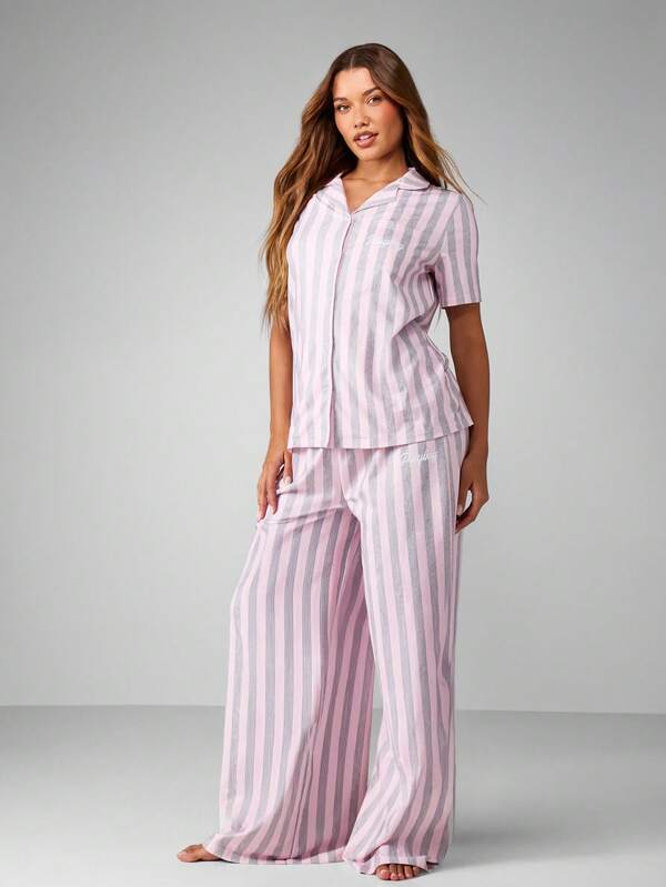 Missguided Missguided X Playboy Striped Pajama Set With Button Front