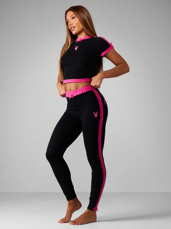 Missguided Missguided X Playboy Striped Pajama Set With Crop Top