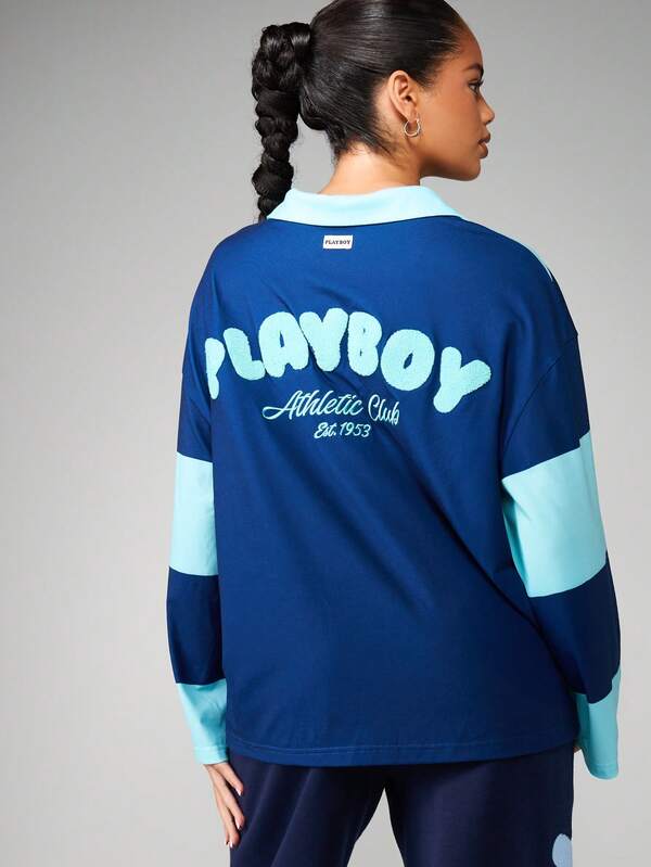 Missguided Missguided X Playboy Striped Polo Shirt With Athletic Logo