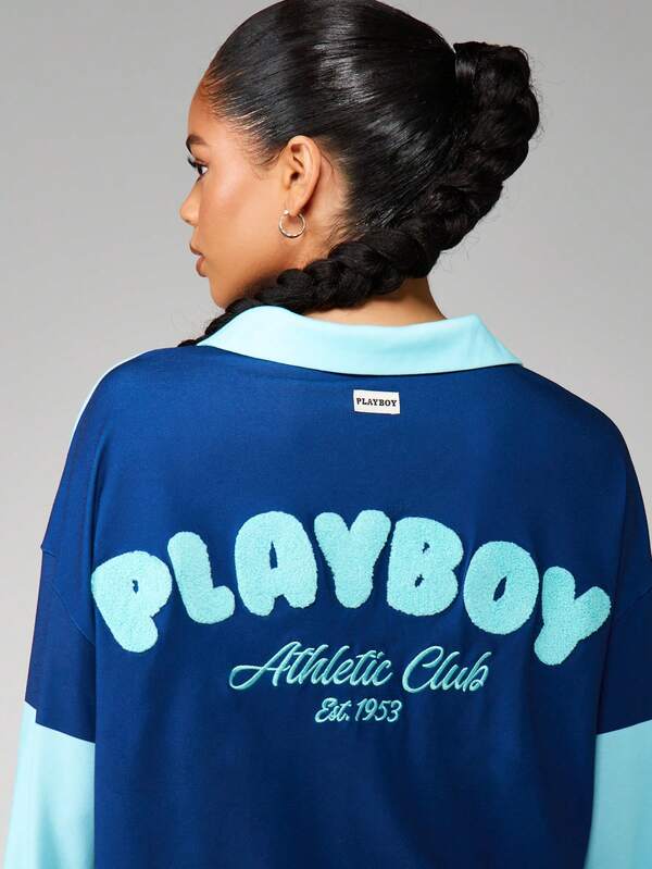 Missguided Missguided X Playboy Striped Polo Shirt With Athletic Logo