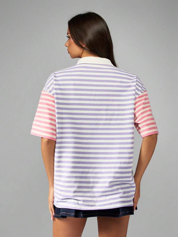 Missguided Missguided X Playboy Striped Polo Shirt With Logo And Number Patch