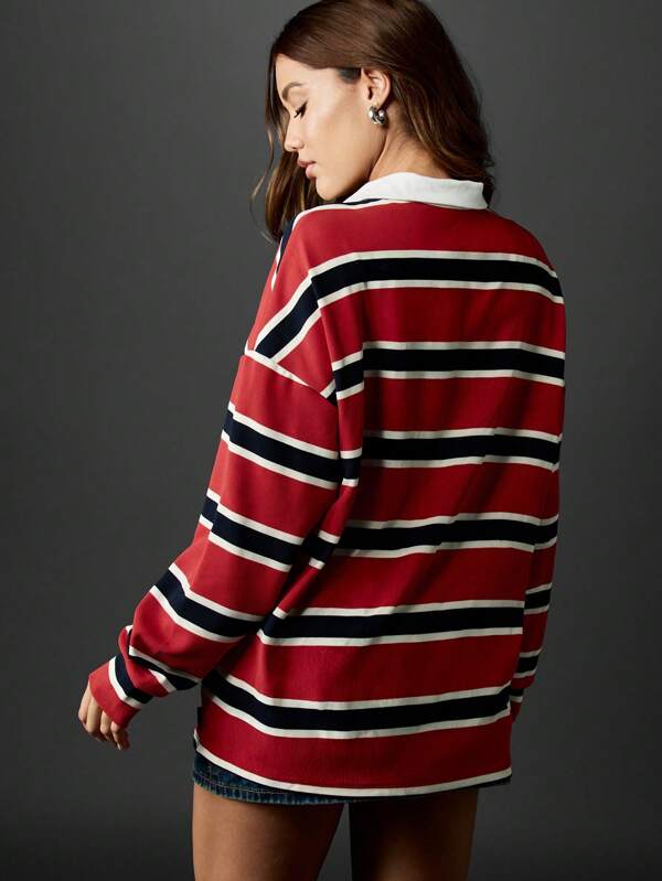 Missguided Missguided X Playboy Striped Rugby Polo Shirt With White Collar