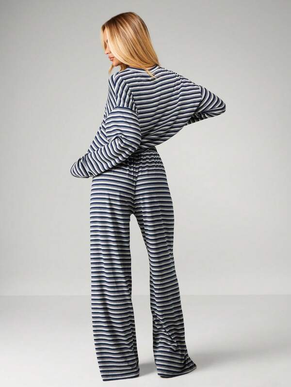 Missguided Missguided X Playboy Striped Two Piece Crop Top With Wide Leg Pants