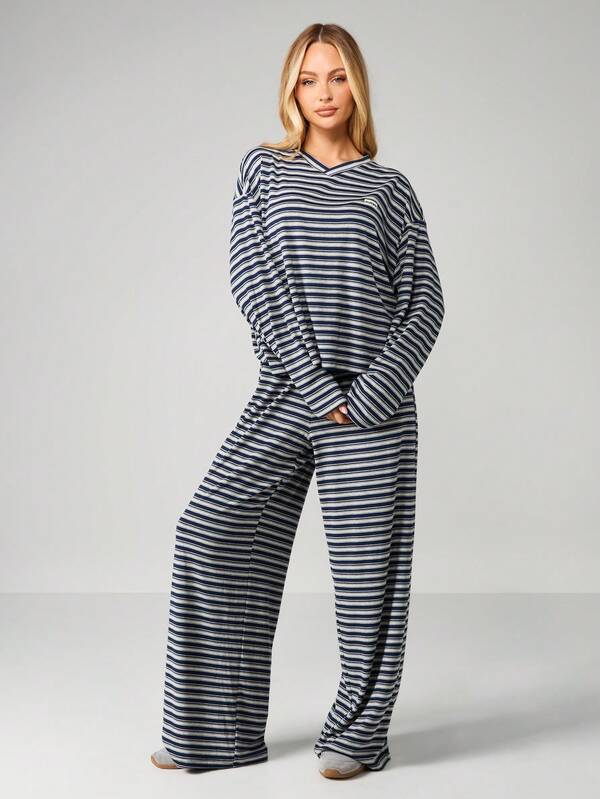 Missguided Missguided X Playboy Striped Two Piece Crop Top With Wide Leg Pants