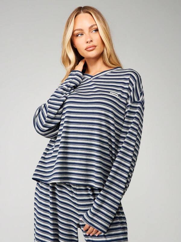 Missguided Missguided X Playboy Striped Two Piece Crop Top With Wide Leg Pants