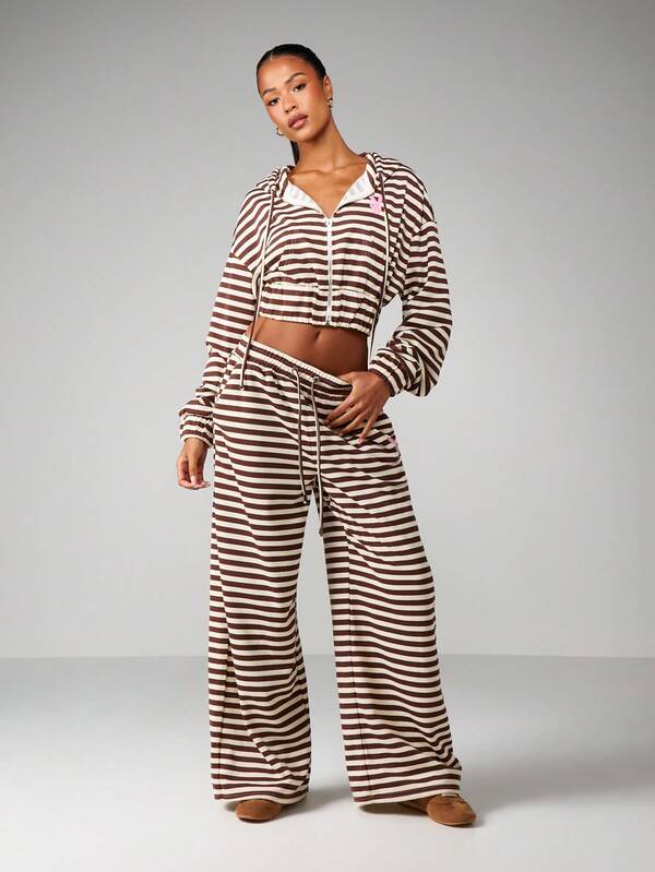 Missguided Missguided X Playboy Striped Wide Leg Joggers With Drawstring