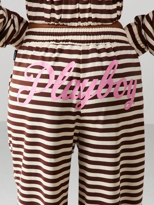 Missguided Missguided X Playboy Striped Wide Leg Joggers With Drawstring