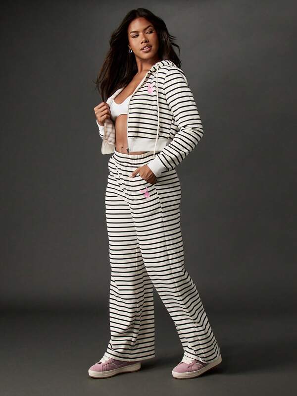 Missguided Missguided X Playboy Striped Wide Leg Joggers With Elastic Waistband