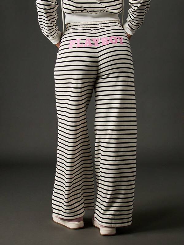 missguided Missguided x Playboy Striped Wide Leg Joggers With Elastic Waistband