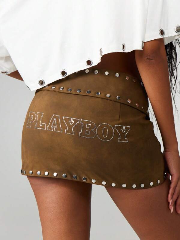 Missguided Missguided X Playboy Studded Suede Mini Skirt With Belt