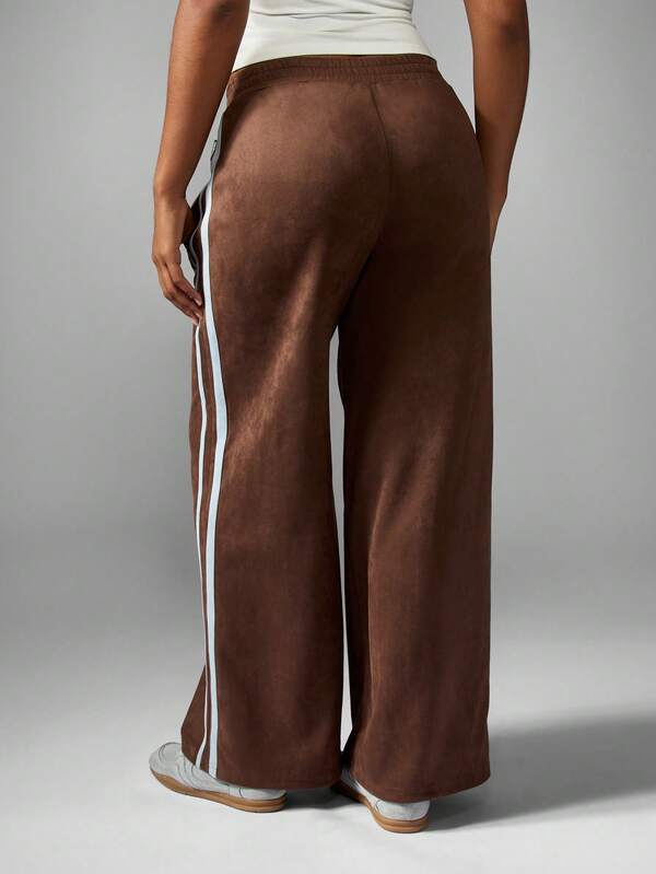 Missguided Missguided X Playboy Suede Wide Leg Sweatpants With Side Stripes