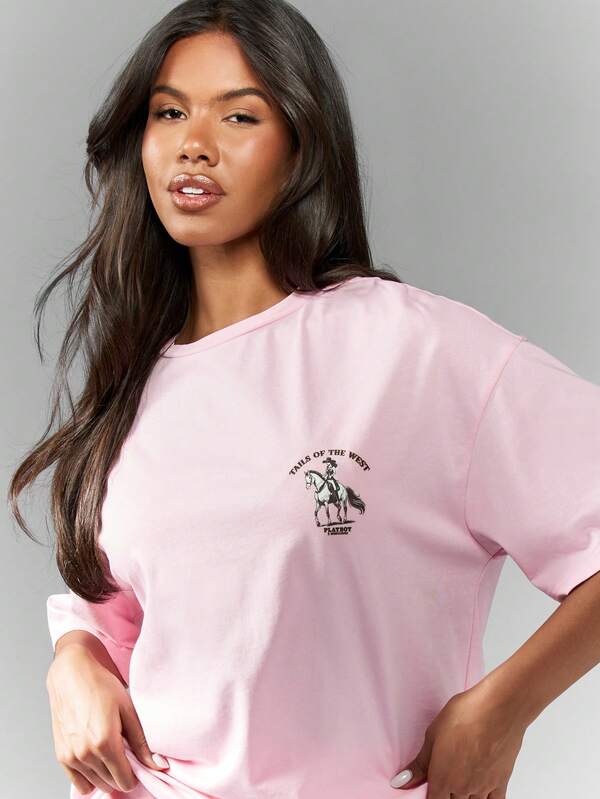 Missguided Missguided X Playboy Tails Of The West Oversized Graphic Women's T-Shirt