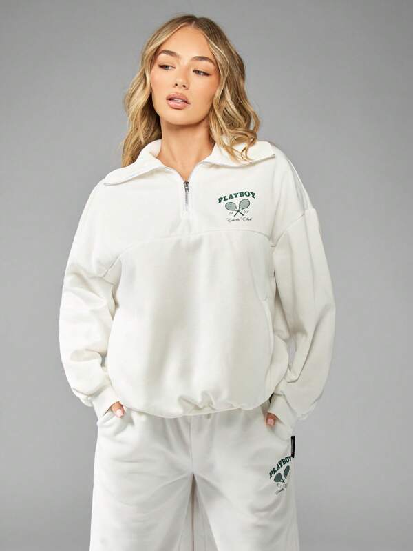missguided Missguided x Playboy Tennis Club Half-Zip Sweatshirt