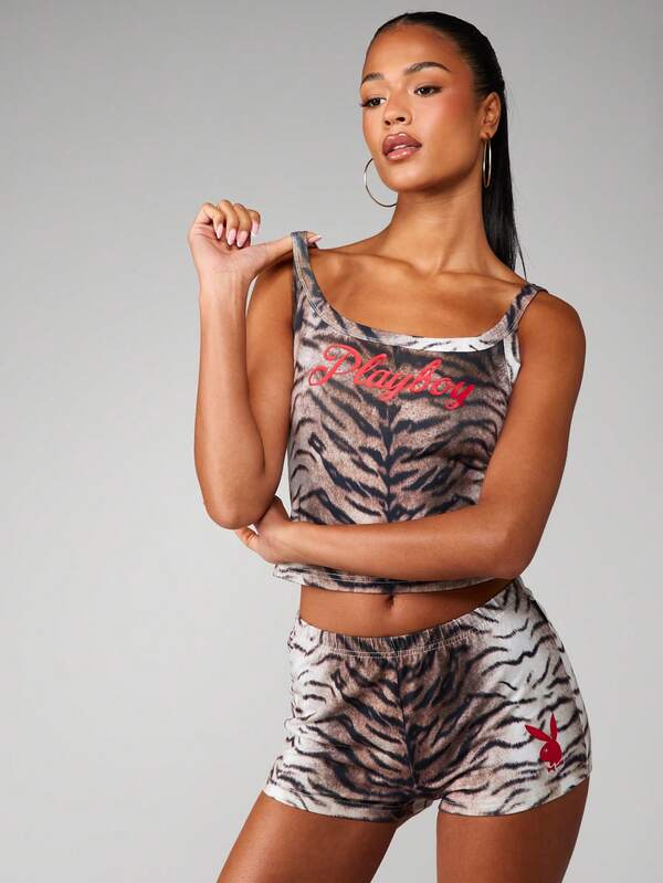 missguided Missguided x Playboy Tiger Print Cami And Shorts Set