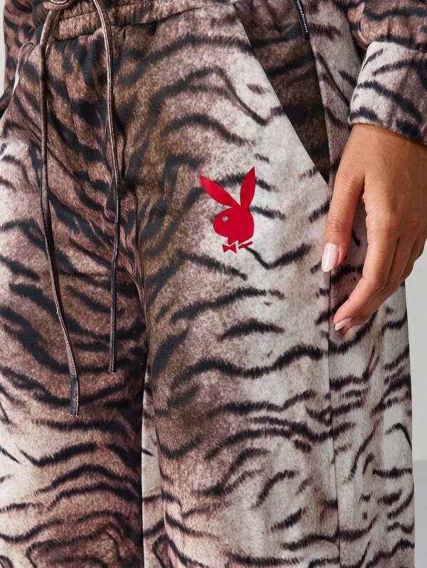 Missguided Missguided X Playboy Tiger Print Wide Leg Pants With Drawstring Waist