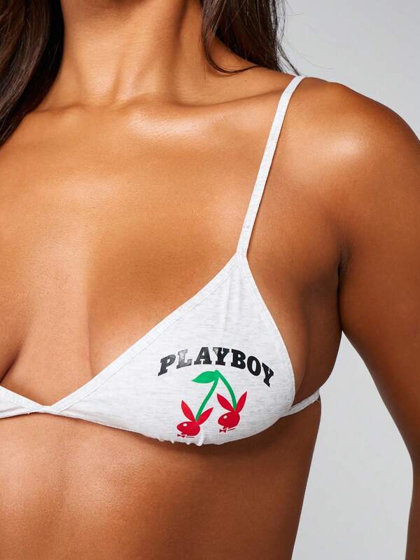 Missguided Missguided X Playboy Triangle Bralette With Cherry Print Set