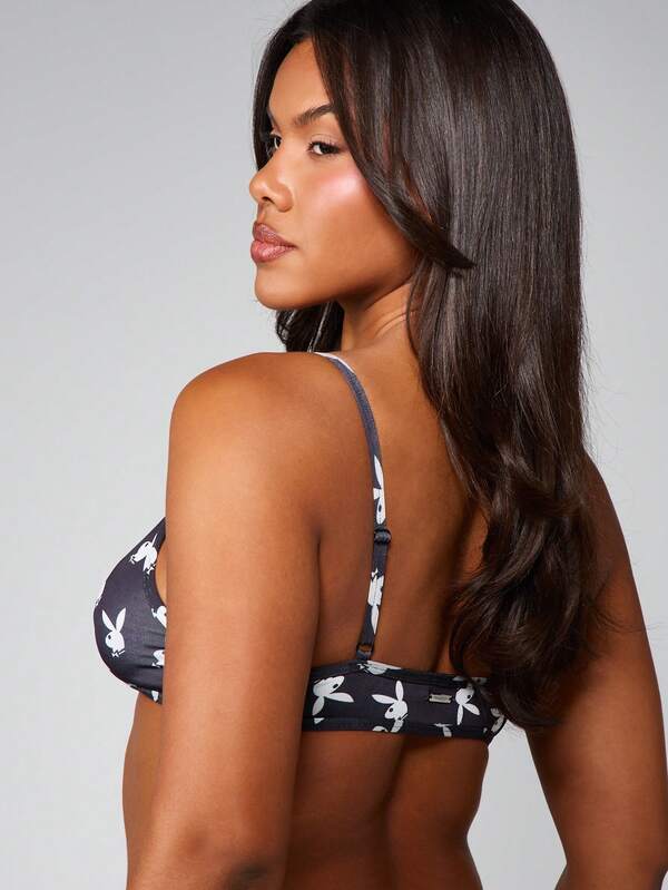 Missguided Missguided X Playboy Triangle Bralette With Print