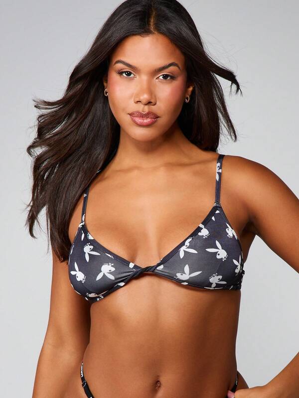 missguided Missguided x Playboy Triangle Bralette With Print